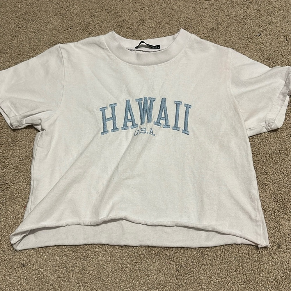 Brandy Melville Hawaii White Cropped Tee